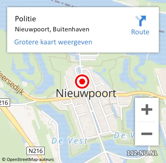 Locatie op kaart van de 112 melding: Politie Nieuwpoort, Buitenhaven op 20 december 2019 09:01