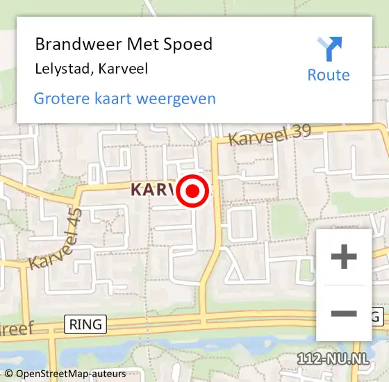 Locatie op kaart van de 112 melding: Brandweer Met Spoed Naar Lelystad, Karveel op 20 december 2019 09:39
