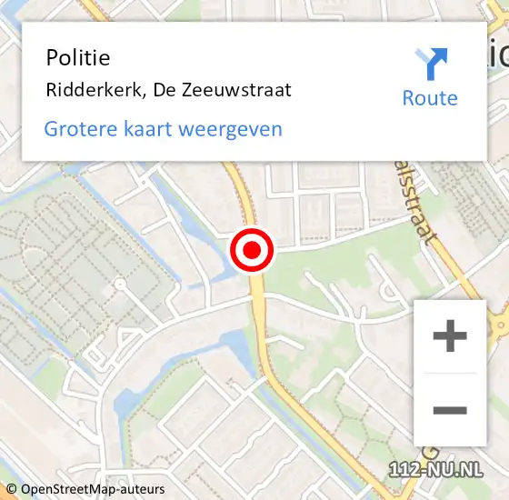 Locatie op kaart van de 112 melding: Politie Ridderkerk, De Zeeuwstraat op 20 december 2019 14:53