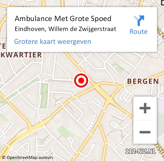 Locatie op kaart van de 112 melding: Ambulance Met Grote Spoed Naar Eindhoven, Willem de Zwijgerstraat op 20 december 2019 15:04