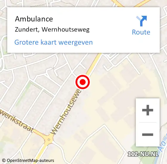 Locatie op kaart van de 112 melding: Ambulance Zundert, Wernhoutseweg op 20 december 2019 15:09