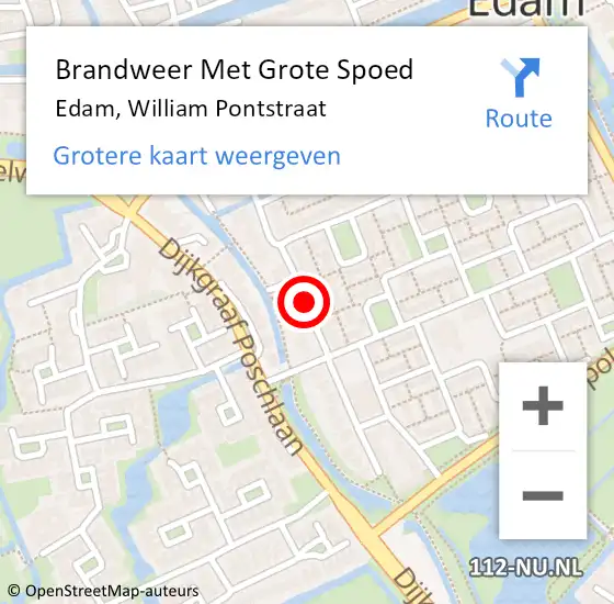 Locatie op kaart van de 112 melding: Brandweer Met Grote Spoed Naar Edam, William Pontstraat op 20 december 2019 15:43