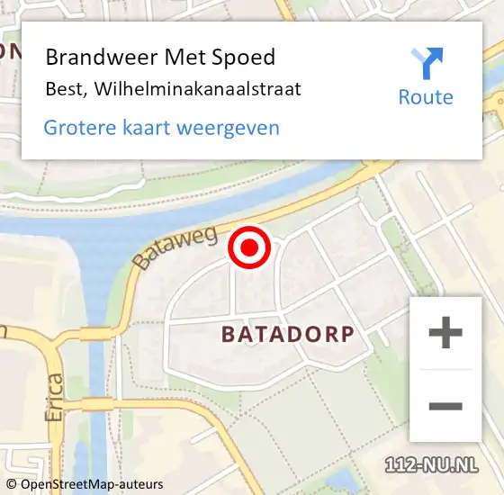 Locatie op kaart van de 112 melding: Brandweer Met Spoed Naar Best, Wilhelminakanaalstraat op 20 december 2019 15:45