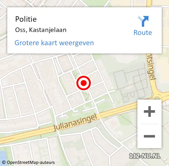 Locatie op kaart van de 112 melding: Politie Oss, Kastanjelaan op 20 december 2019 16:05