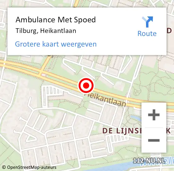 Locatie op kaart van de 112 melding: Ambulance Met Spoed Naar Tilburg, Heikantlaan op 20 december 2019 19:32