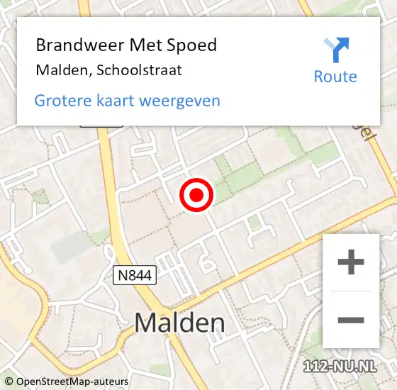 Locatie op kaart van de 112 melding: Brandweer Met Spoed Naar Malden, Schoolstraat op 20 december 2019 20:16