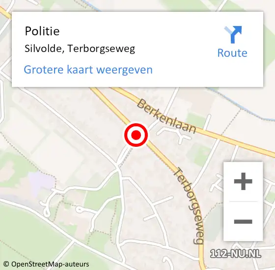 Locatie op kaart van de 112 melding: Politie Silvolde, Terborgseweg op 20 december 2019 21:10