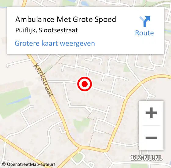 Locatie op kaart van de 112 melding: Ambulance Met Grote Spoed Naar Puiflijk, Slootsestraat op 20 december 2019 21:14