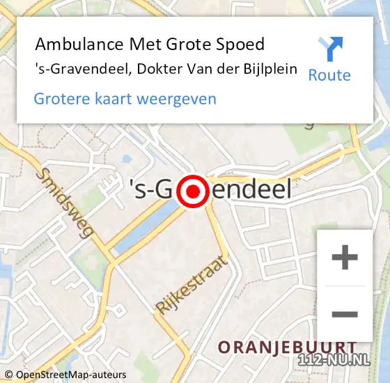 Locatie op kaart van de 112 melding: Ambulance Met Grote Spoed Naar 's-Gravendeel, Dokter Van Der Bijlplein op 20 december 2019 21:35