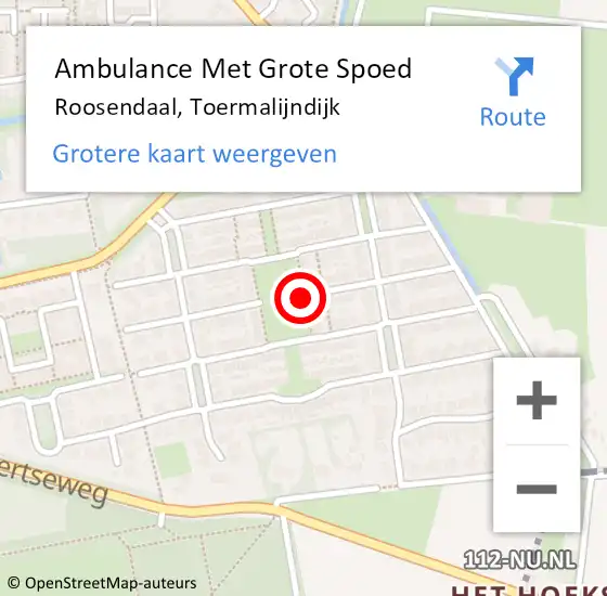 Locatie op kaart van de 112 melding: Ambulance Met Grote Spoed Naar Roosendaal, Toermalijndijk op 20 december 2019 21:55