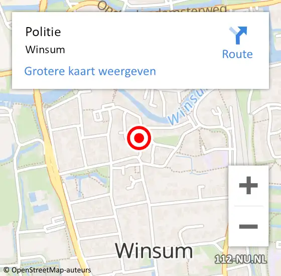 Locatie op kaart van de 112 melding: Politie Winsum op 20 december 2019 22:24