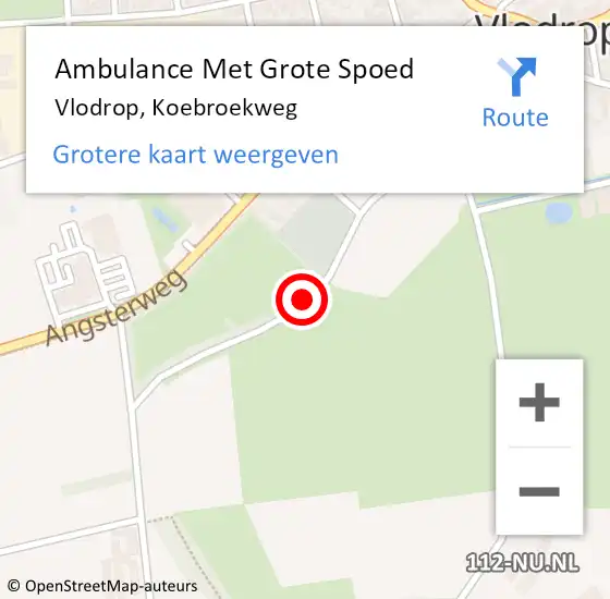 Locatie op kaart van de 112 melding: Ambulance Met Grote Spoed Naar Vlodrop, Koebroekweg op 20 december 2019 22:35