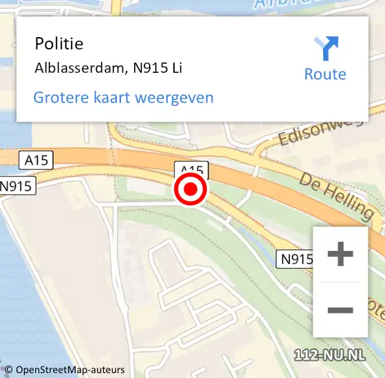 Locatie op kaart van de 112 melding: Politie Alblasserdam, N915 Li op 20 december 2019 23:23