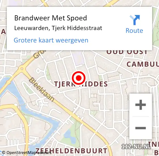 Locatie op kaart van de 112 melding: Brandweer Met Spoed Naar Leeuwarden, Tjerk Hiddesstraat op 21 december 2019 01:51