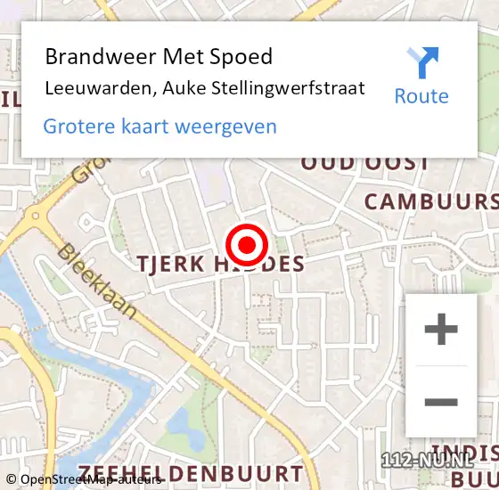 Locatie op kaart van de 112 melding: Brandweer Met Spoed Naar Leeuwarden, Auke Stellingwerfstraat op 21 december 2019 03:30