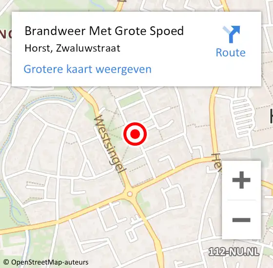 Locatie op kaart van de 112 melding: Brandweer Met Grote Spoed Naar Horst, Zwaluwstraat op 21 december 2019 05:14