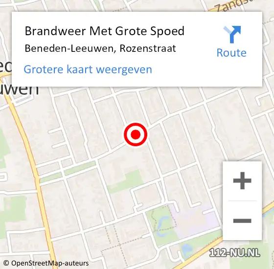 Locatie op kaart van de 112 melding: Brandweer Met Grote Spoed Naar Beneden-Leeuwen, Rozenstraat op 21 december 2019 06:53