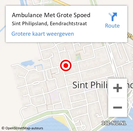 Locatie op kaart van de 112 melding: Ambulance Met Grote Spoed Naar Sint Philipsland, Eendrachtstraat op 21 december 2019 07:08