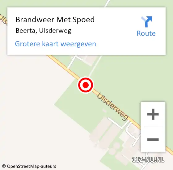 Locatie op kaart van de 112 melding: Brandweer Met Spoed Naar Beerta, Ulsderweg op 21 december 2019 10:01