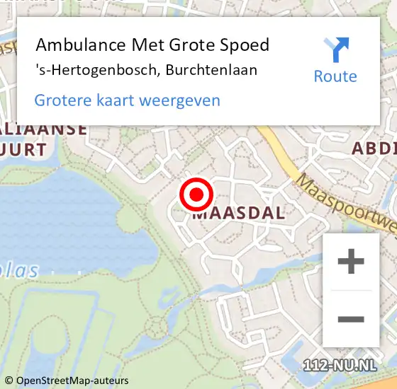 Locatie op kaart van de 112 melding: Ambulance Met Grote Spoed Naar 's-Hertogenbosch, Burchtenlaan op 21 december 2019 10:08