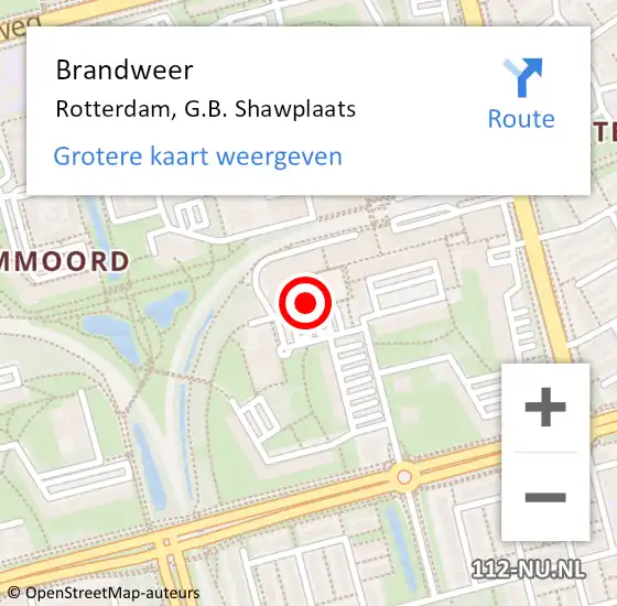 Locatie op kaart van de 112 melding: Brandweer Rotterdam, G.B. Shawplaats op 21 december 2019 10:49