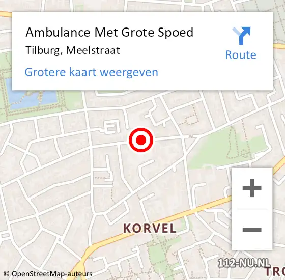 Locatie op kaart van de 112 melding: Ambulance Met Grote Spoed Naar Tilburg, Meelstraat op 21 december 2019 11:13