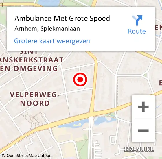 Locatie op kaart van de 112 melding: Ambulance Met Grote Spoed Naar Arnhem, Spiekmanlaan op 21 december 2019 11:56