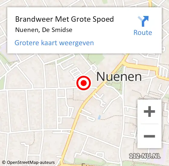 Locatie op kaart van de 112 melding: Brandweer Met Grote Spoed Naar Nuenen, De Smidse op 21 december 2019 12:28