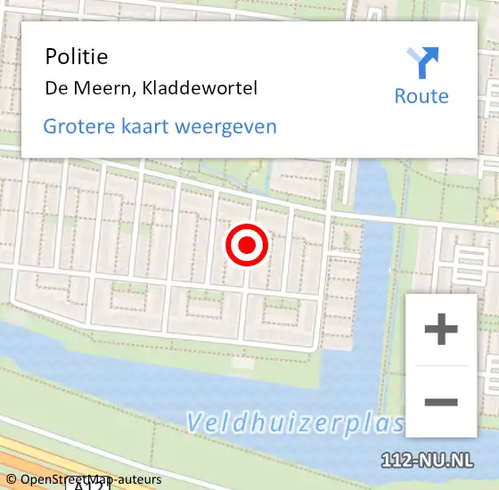 Locatie op kaart van de 112 melding: Politie De Meern, Kladdewortel op 29 september 2013 19:20