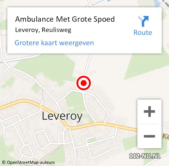 Locatie op kaart van de 112 melding: Ambulance Met Grote Spoed Naar Leveroy, Reulisweg op 21 december 2019 14:18