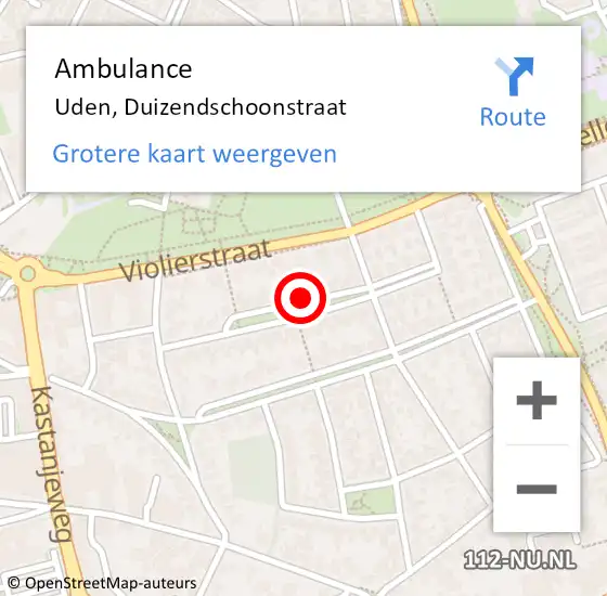 Locatie op kaart van de 112 melding: Ambulance Uden, Duizendschoonstraat op 21 december 2019 14:26