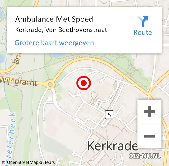 Locatie op kaart van de 112 melding: Ambulance Met Spoed Naar Kerkrade, Van Beethovenstraat op 23 april 2014 15:42