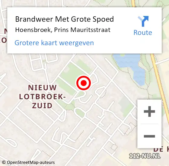 Locatie op kaart van de 112 melding: Brandweer Met Grote Spoed Naar Hoensbroek, Prins Mauritsstraat op 21 december 2019 15:58