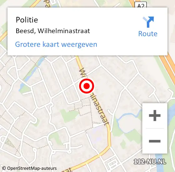 Locatie op kaart van de 112 melding: Politie Beesd, Wilhelminastraat op 21 december 2019 16:33