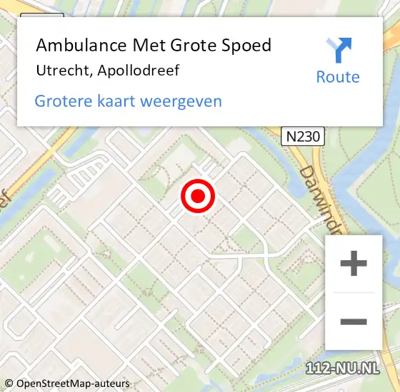 Locatie op kaart van de 112 melding: Ambulance Met Grote Spoed Naar Utrecht, Apollodreef op 21 december 2019 16:49