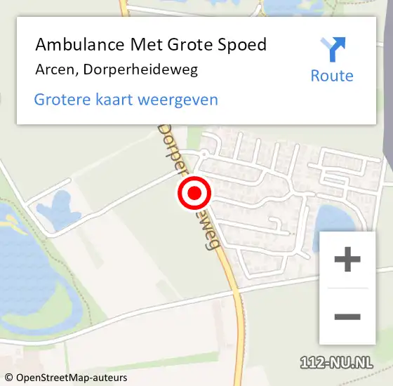 Locatie op kaart van de 112 melding: Ambulance Met Grote Spoed Naar Arcen, Dorperheideweg op 21 december 2019 17:33