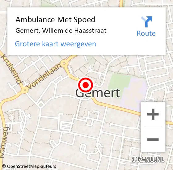 Locatie op kaart van de 112 melding: Ambulance Met Spoed Naar Gemert, Willem de Haasstraat op 21 december 2019 22:24
