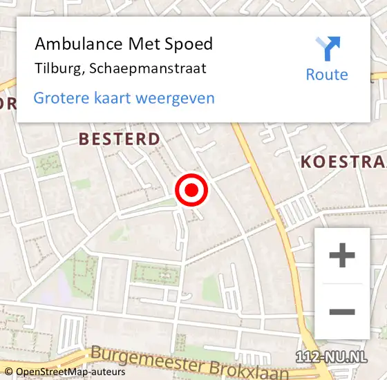 Locatie op kaart van de 112 melding: Ambulance Met Spoed Naar Tilburg, Schaepmanstraat op 21 december 2019 22:58