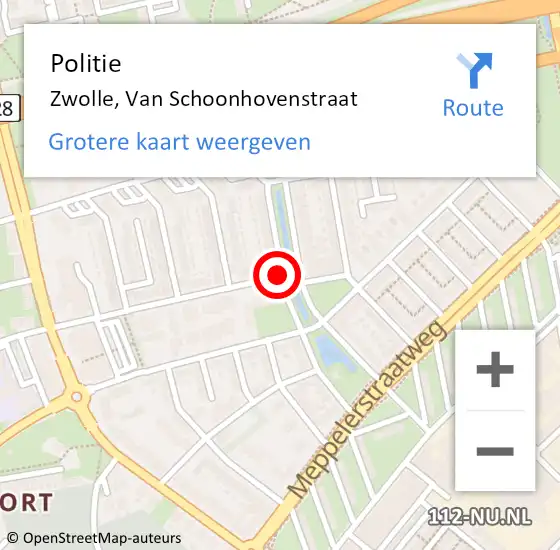 Locatie op kaart van de 112 melding: Politie Zwolle, Van Schoonhovenstraat op 21 december 2019 23:55