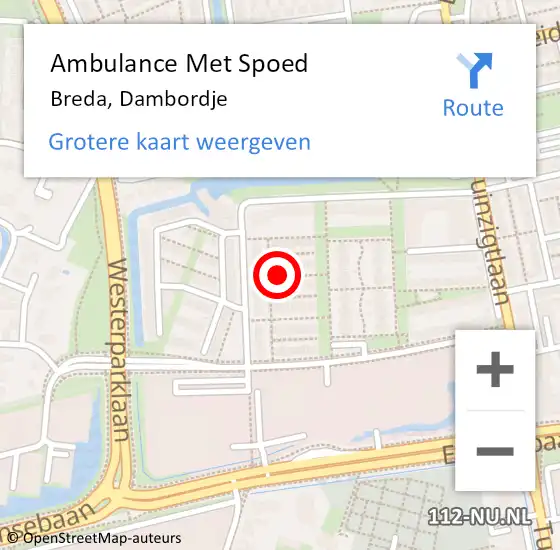 Locatie op kaart van de 112 melding: Ambulance Met Spoed Naar Breda, Dambordje op 22 december 2019 05:39