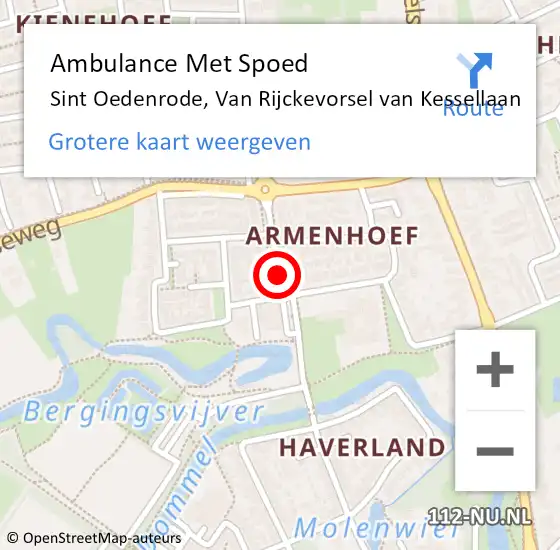 Locatie op kaart van de 112 melding: Ambulance Met Spoed Naar Sint Oedenrode, Van Rijckevorsel van Kessellaan op 22 december 2019 08:22