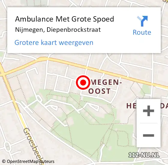 Locatie op kaart van de 112 melding: Ambulance Met Grote Spoed Naar Nijmegen, Diepenbrockstraat op 22 december 2019 08:59