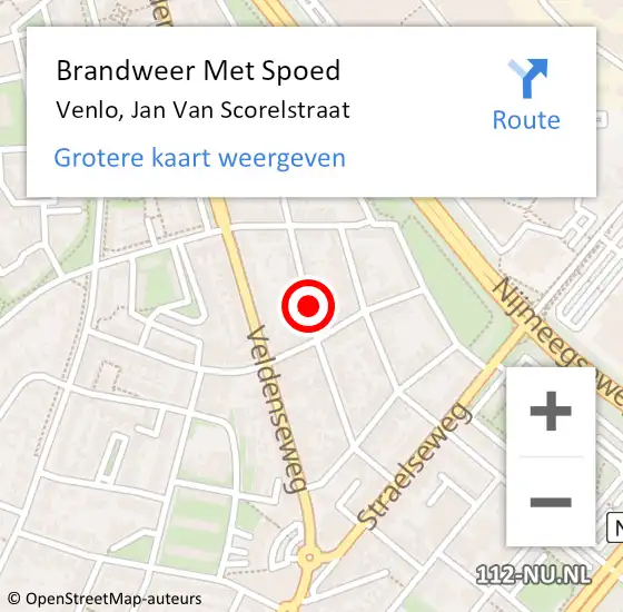 Locatie op kaart van de 112 melding: Brandweer Met Spoed Naar Venlo, Jan Van Scorelstraat op 22 december 2019 09:06
