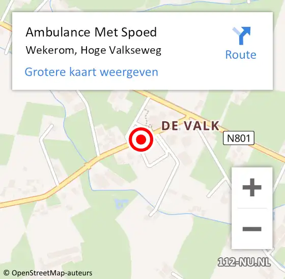 Locatie op kaart van de 112 melding: Ambulance Met Spoed Naar Wekerom, Hoge Valkseweg op 22 december 2019 10:14