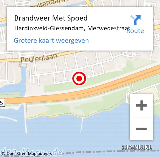Locatie op kaart van de 112 melding: Brandweer Met Spoed Naar Hardinxveld-Giessendam, Merwedestraat op 22 december 2019 10:19