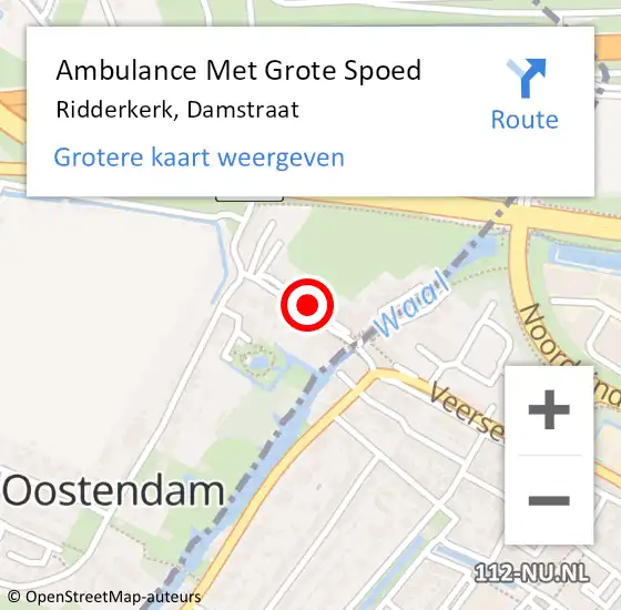 Locatie op kaart van de 112 melding: Ambulance Met Grote Spoed Naar Ridderkerk, Damstraat op 22 december 2019 10:43