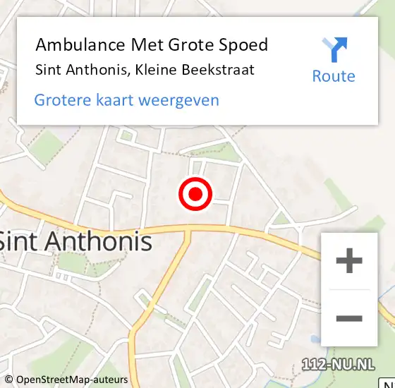 Locatie op kaart van de 112 melding: Ambulance Met Grote Spoed Naar Sint Anthonis, Kleine Beekstraat op 22 december 2019 11:07