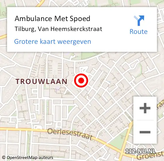 Locatie op kaart van de 112 melding: Ambulance Met Spoed Naar Tilburg, Van Heemskerckstraat op 22 december 2019 12:13