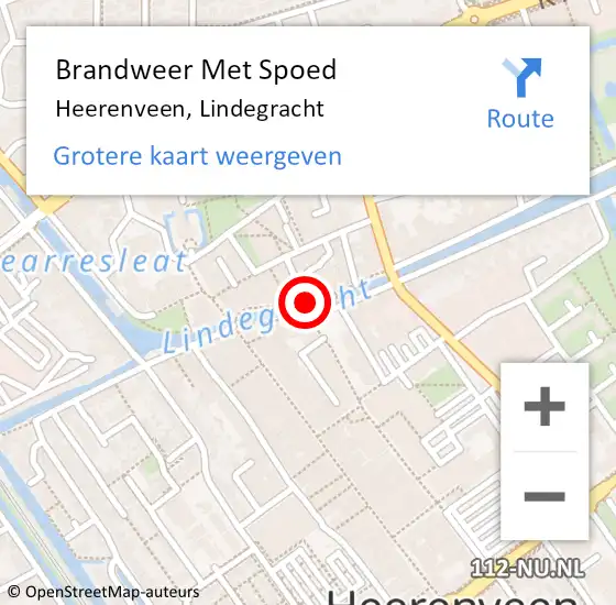 Locatie op kaart van de 112 melding: Brandweer Met Spoed Naar Heerenveen, Lindegracht op 22 december 2019 13:08