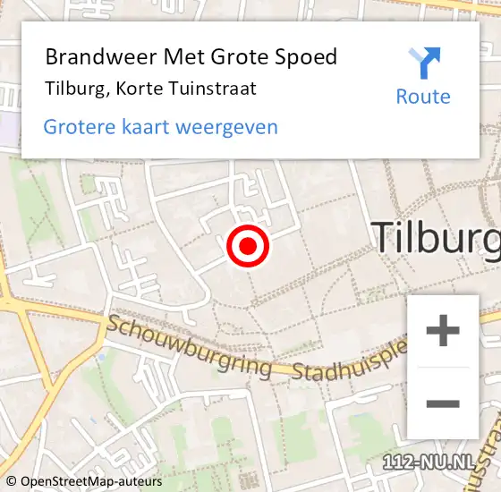 Locatie op kaart van de 112 melding: Brandweer Met Grote Spoed Naar Tilburg, Korte Tuinstraat op 22 december 2019 13:22